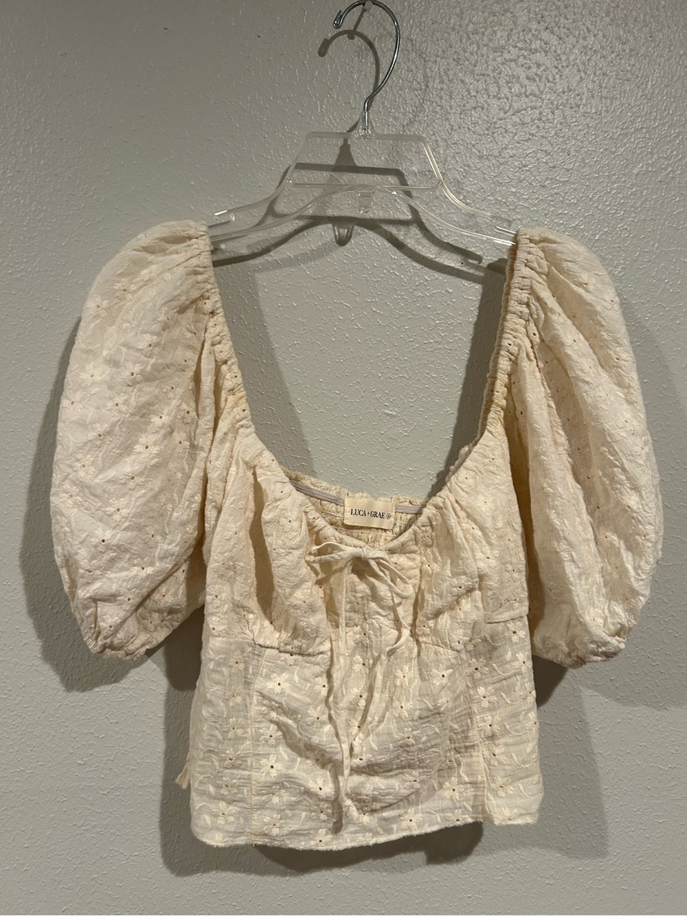 Luca + Grae Cream Eyelet Puff Sleeve Peasant Blouse